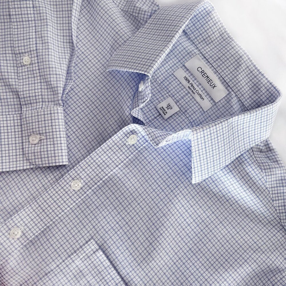 NWOT Cremieux Mens Long Sleeve Button Down Shirt Non Iron Blue Plaid Size S/34